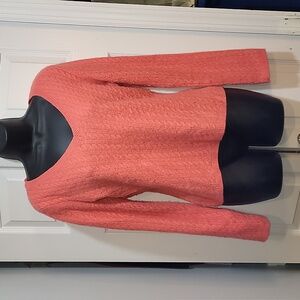 Cashmere V Neck Sweater. Salmon Cable Knit. Size Large